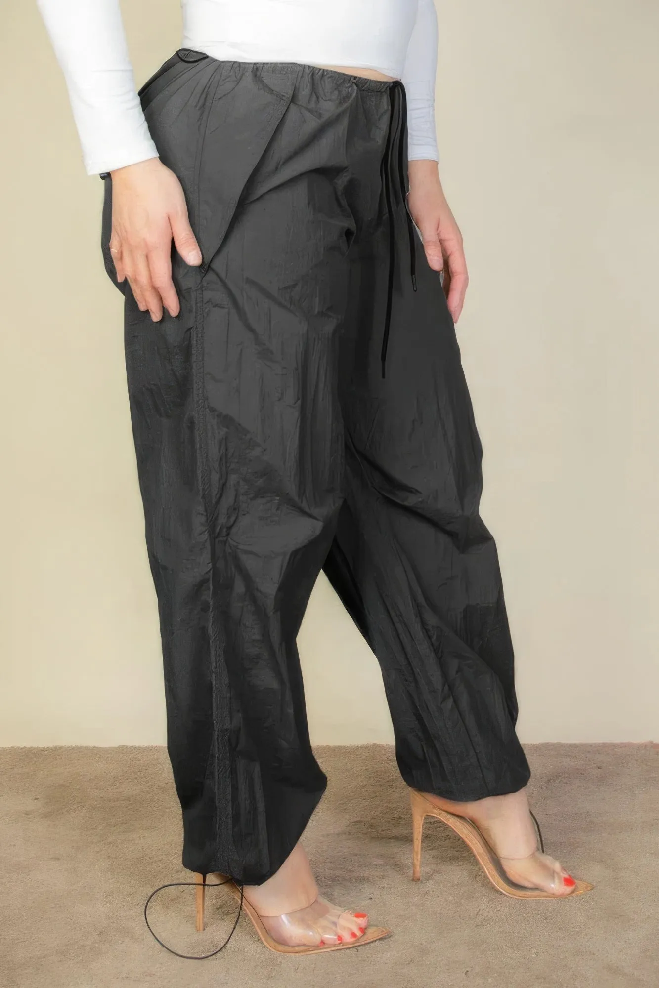 Drawstring Waist Parachute Plus Pants