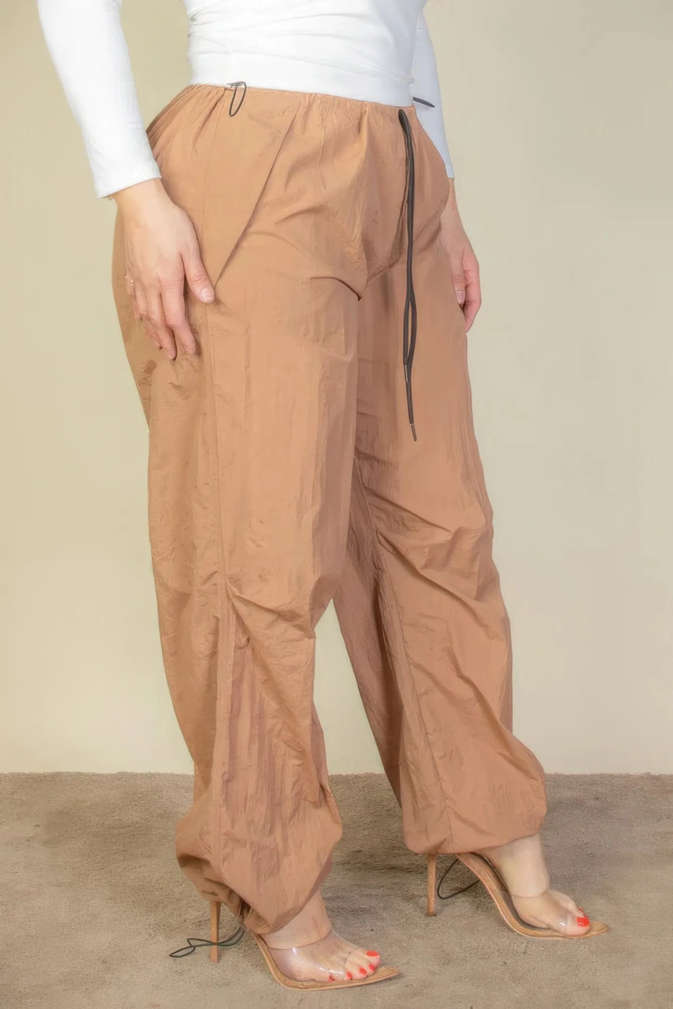 Drawstring Waist Parachute Plus Pants