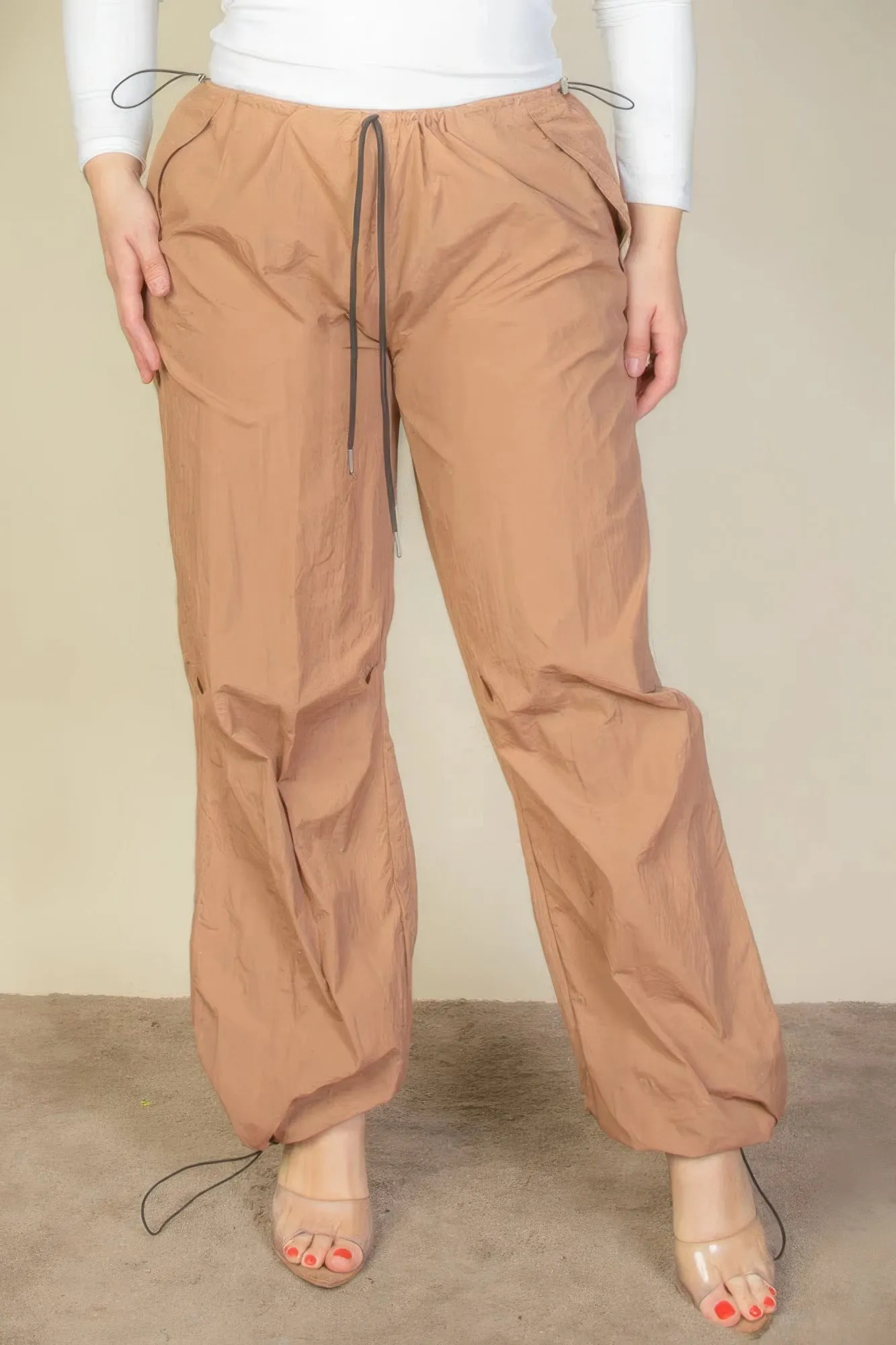 Drawstring Waist Parachute Plus Pants