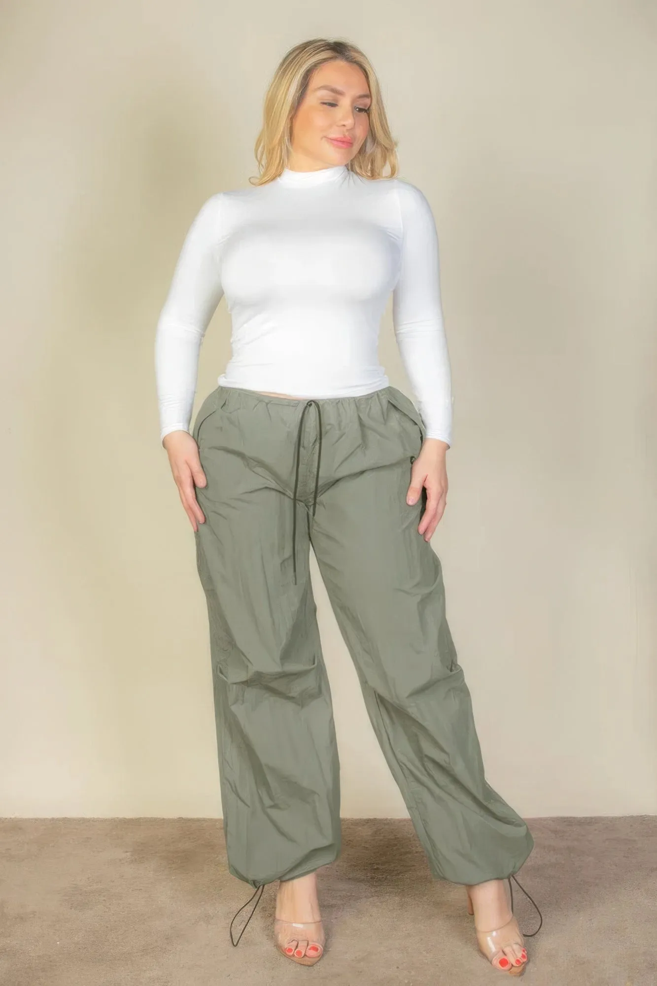 Drawstring Waist Parachute Plus Pants