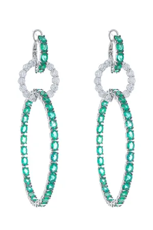 Emerald Diamond Drop Hoop Earrings