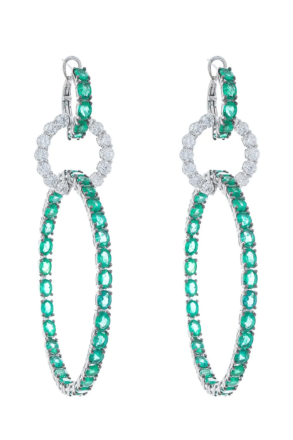 Emerald Diamond Drop Hoop Earrings