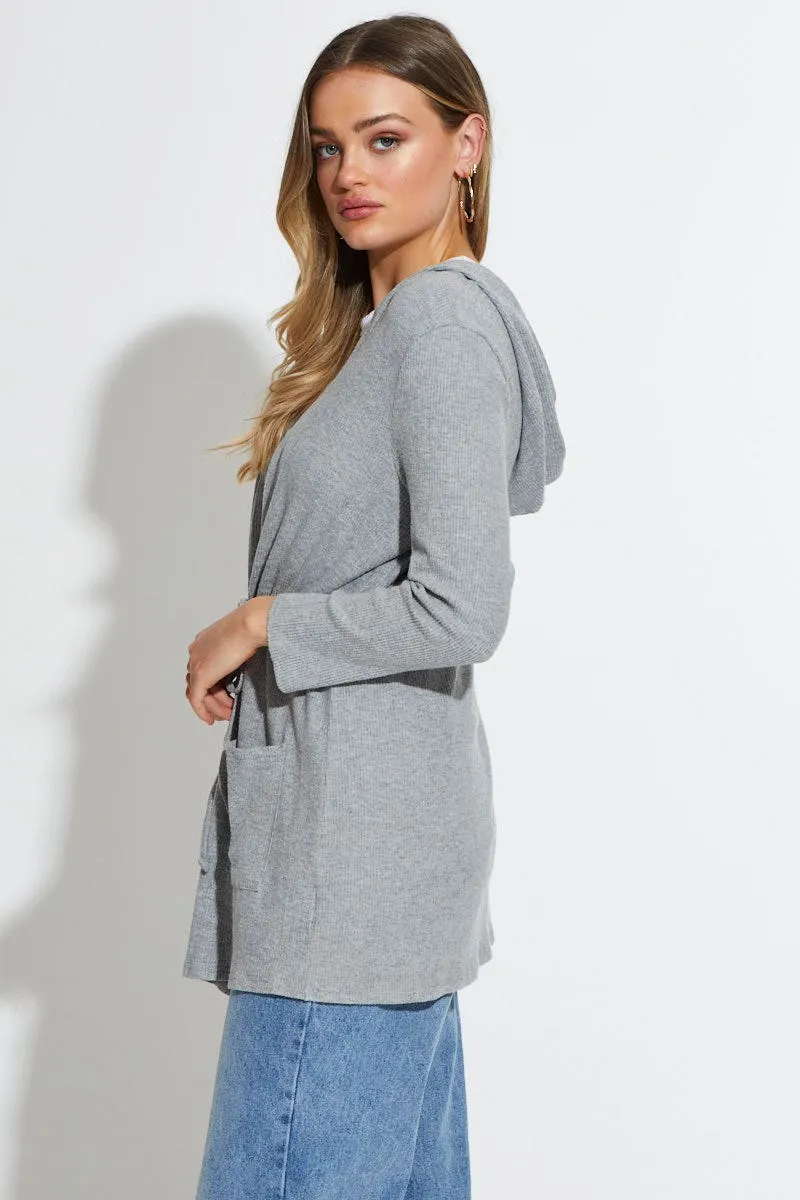 Grey Knit Cardigan Long Sleeve