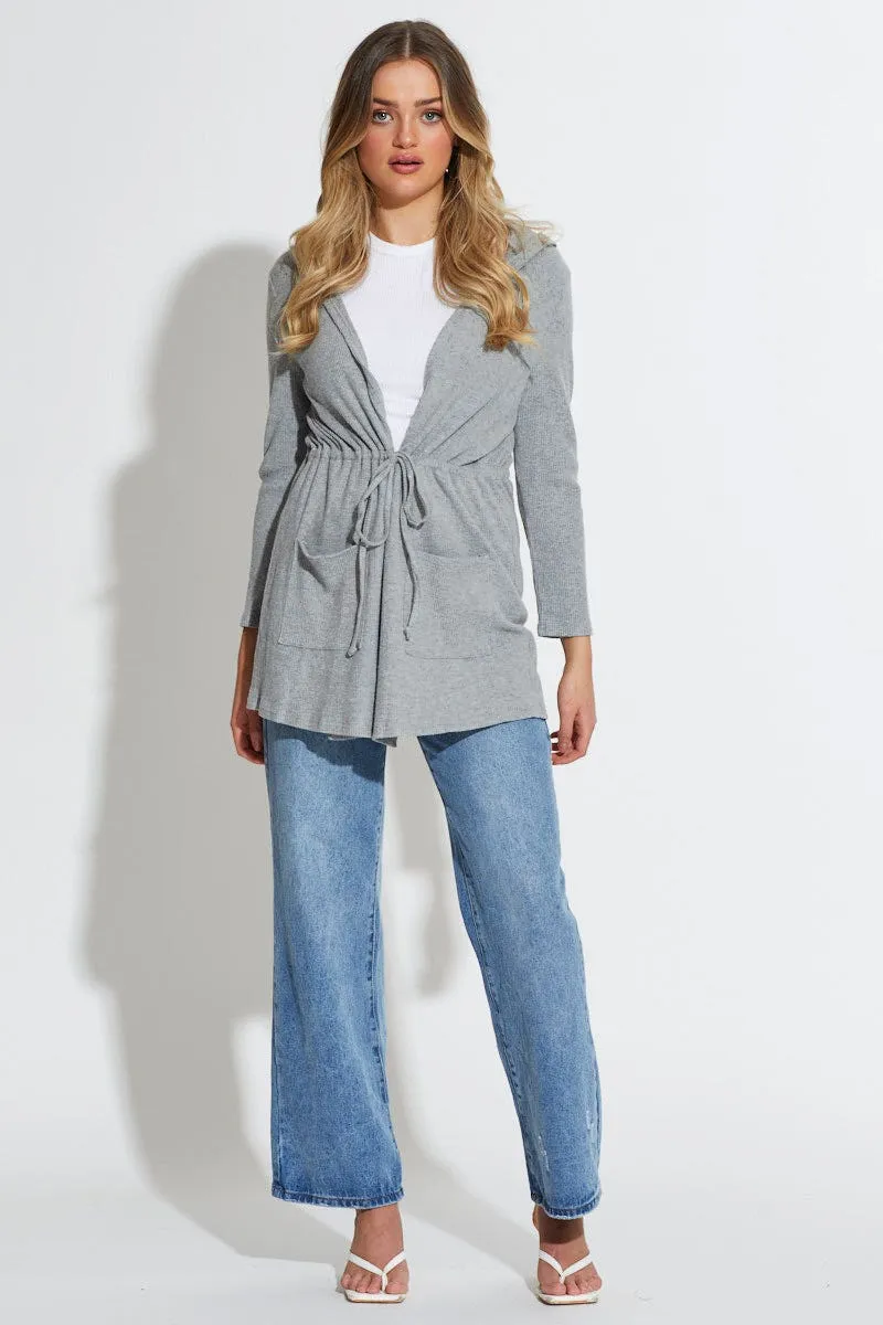 Grey Knit Cardigan Long Sleeve
