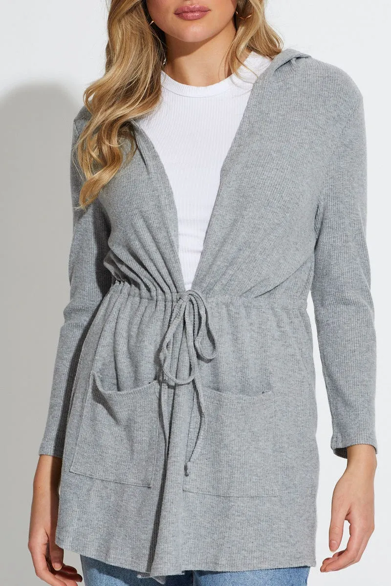 Grey Knit Cardigan Long Sleeve