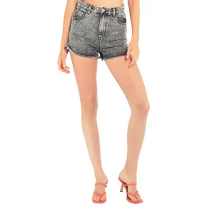 Grey Side Slit Raw Hem Denim Shorts