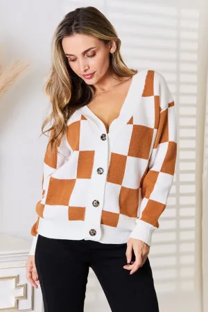 Hazel Blues® |  Double Take Button-Up V-Neck Dropped Shoulder Cardigan