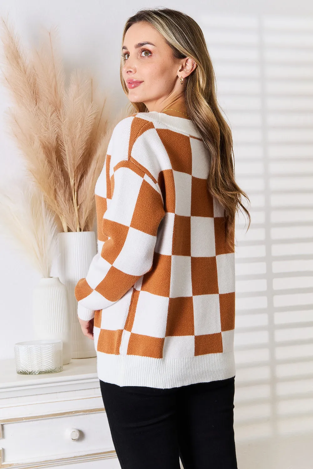 Hazel Blues® |  Double Take Button-Up V-Neck Dropped Shoulder Cardigan