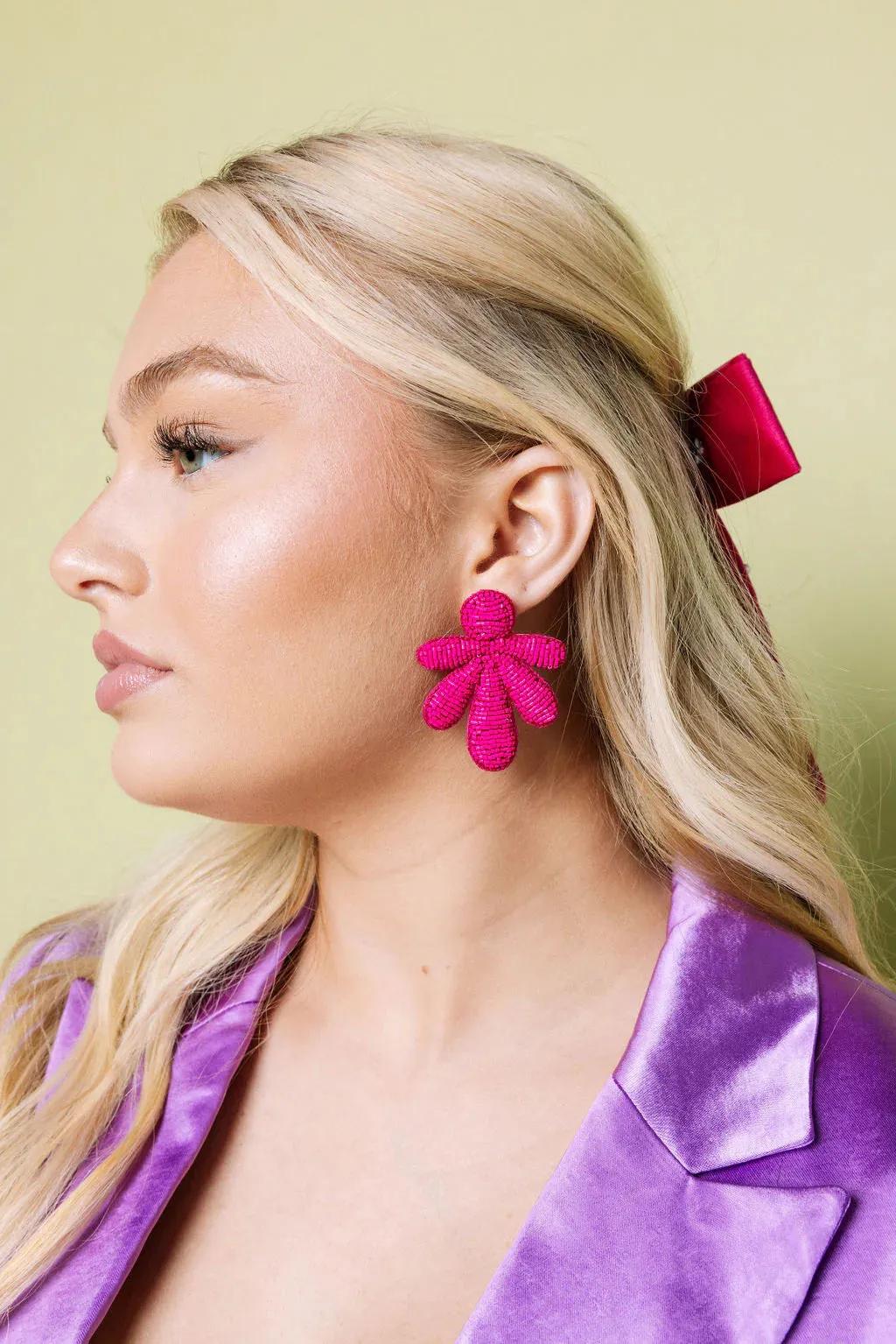 HELLO EDIE // Beaded Fan Earring PINK