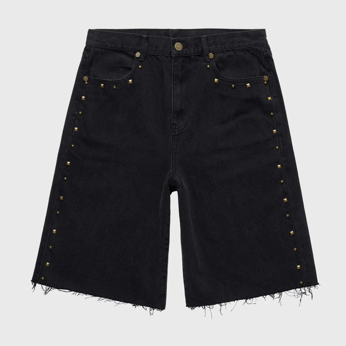 Homme   Femme "Studded" Denim Shorts - Black Stone Wash