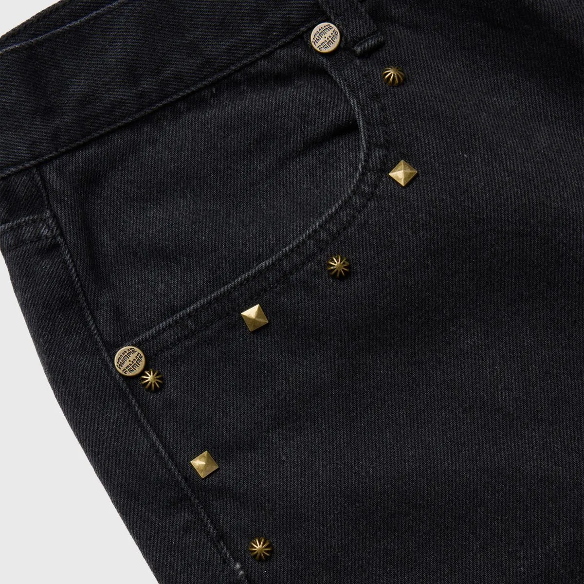 Homme   Femme "Studded" Denim Shorts - Black Stone Wash