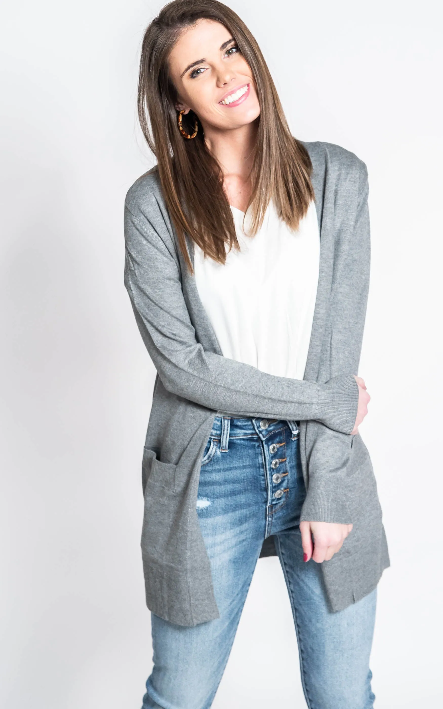 Long Boyfriend Cardigan - Cielo Neutral Colors