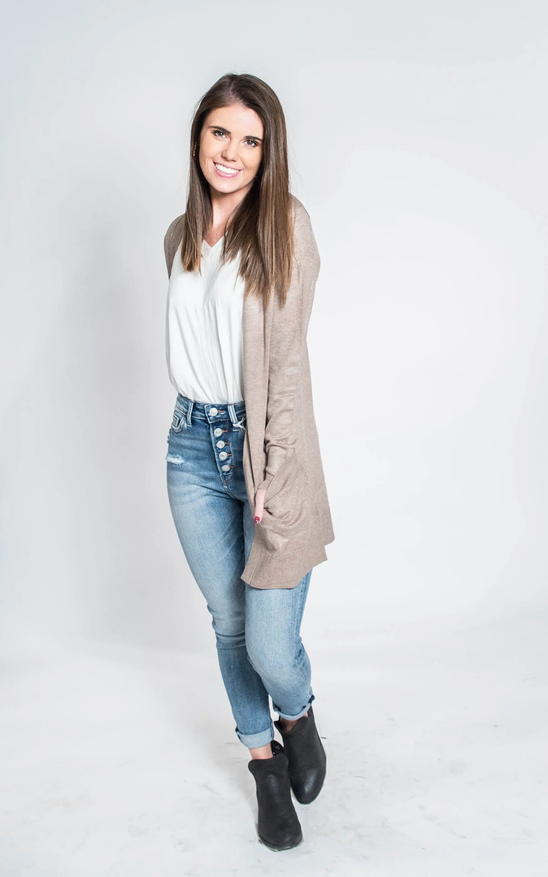 Long Boyfriend Cardigan - Cielo Neutral Colors