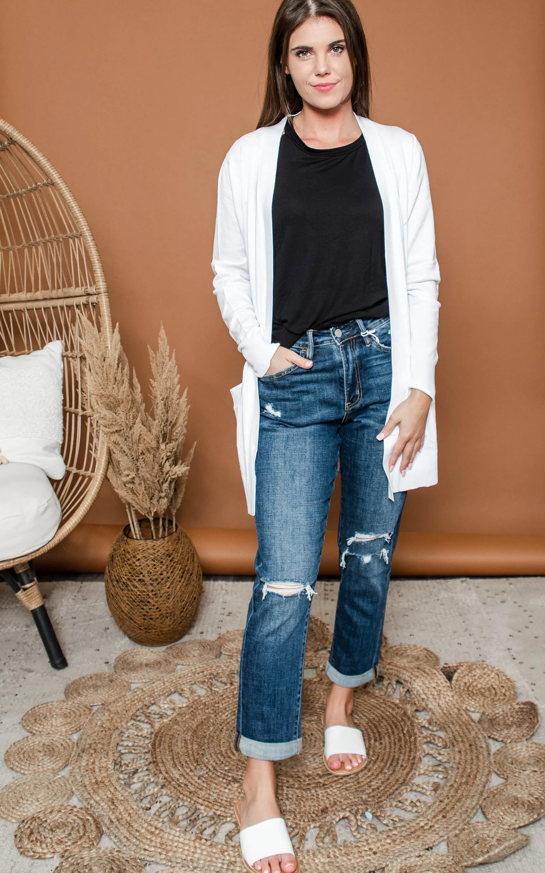 Long Boyfriend Cardigan - Cielo Neutral Colors