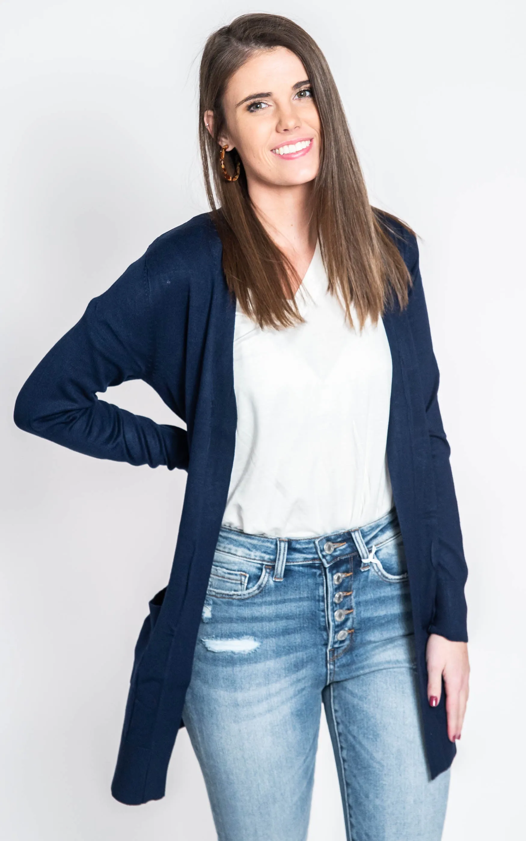 Long Boyfriend Cardigan - Cielo Neutral Colors
