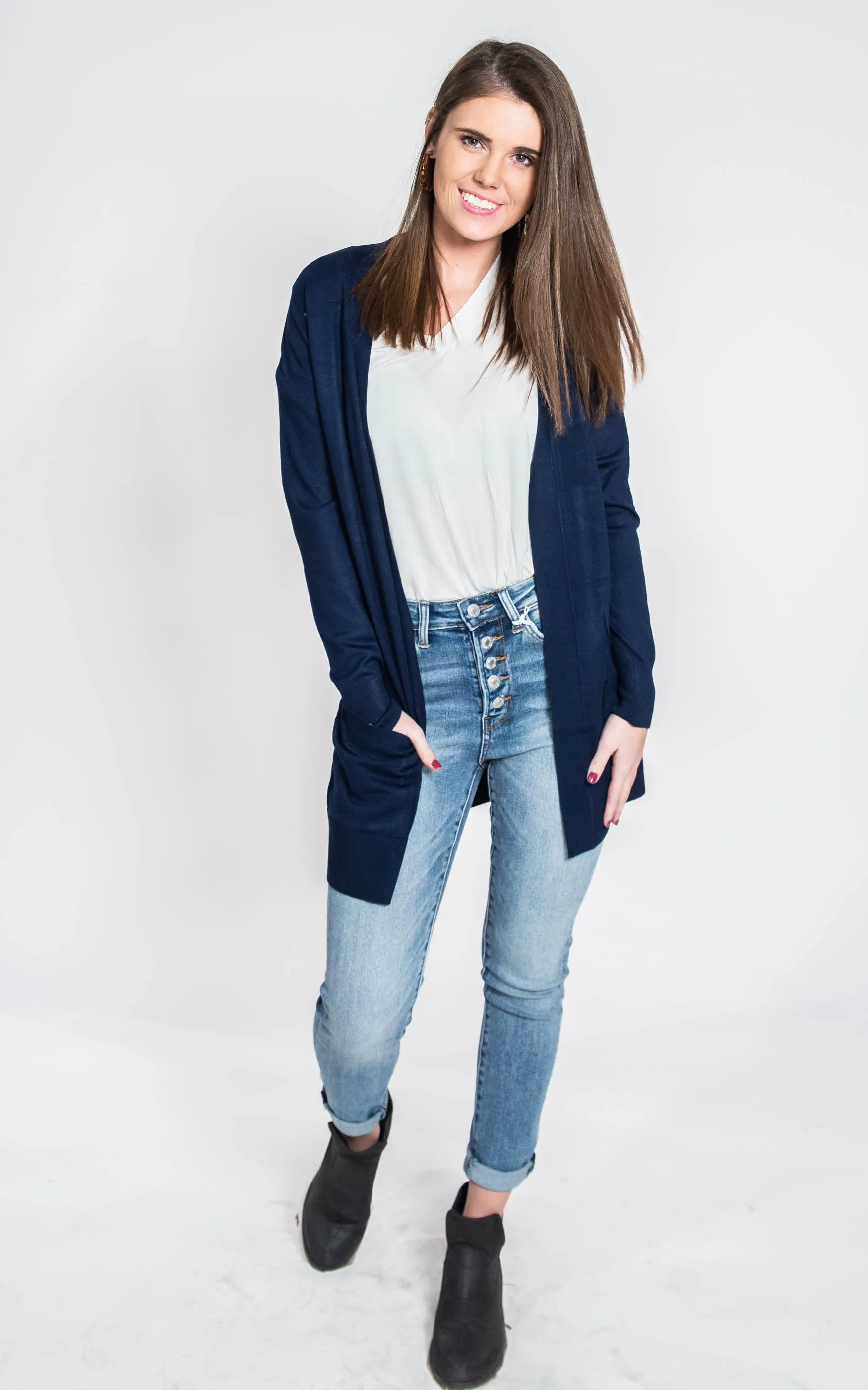 Long Boyfriend Cardigan - Cielo Neutral Colors