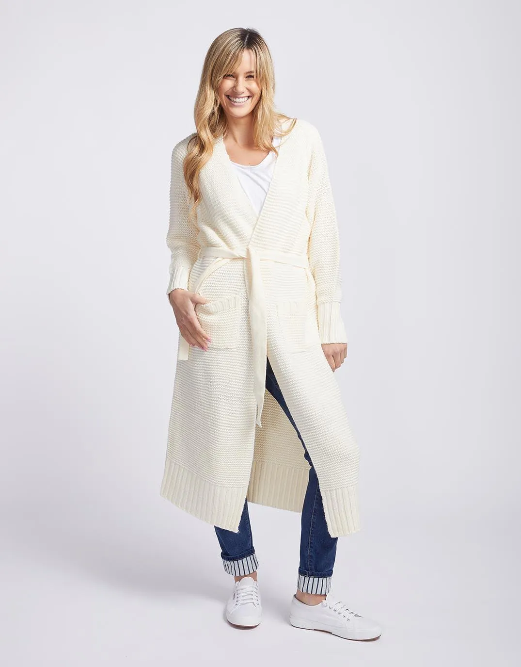 Long Sleeve Belted Cardigan - Birch