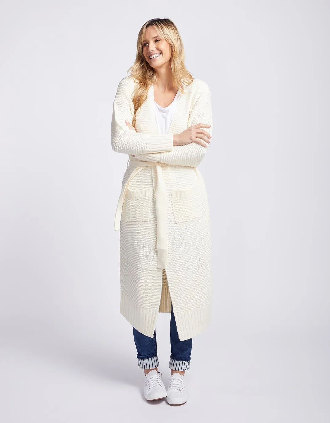 Long Sleeve Belted Cardigan - Birch
