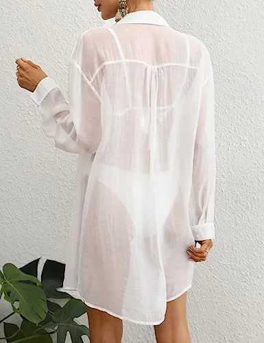 Long Sleeve Button-Down Beach Shirt: Women's Swimsuit Cover Up