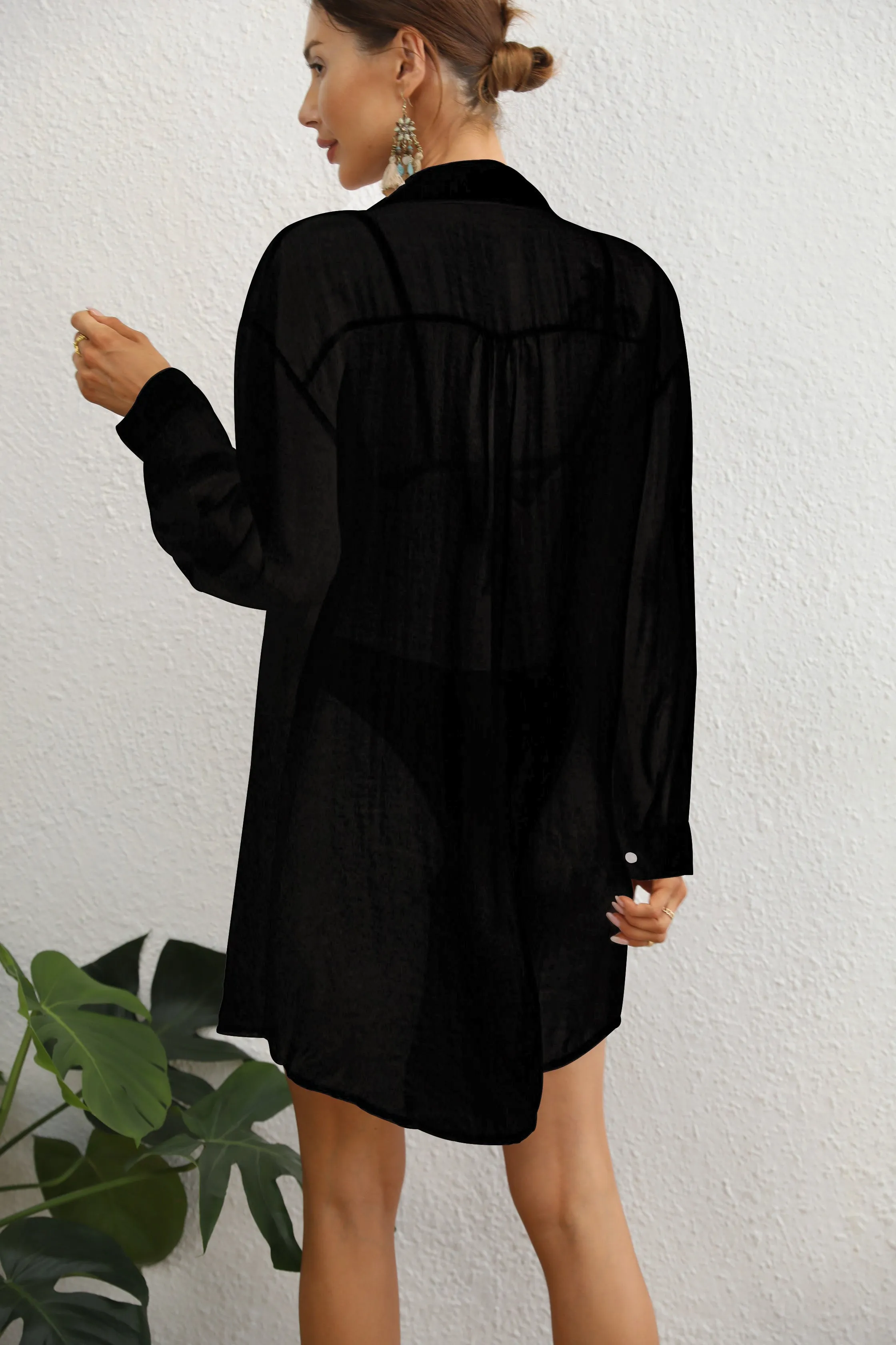 Long Sleeve Button-Down Beach Shirt: Women's Swimsuit Cover Up