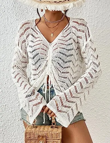 Long Sleeve Sexy Beach Bikini Crochet Cover Up