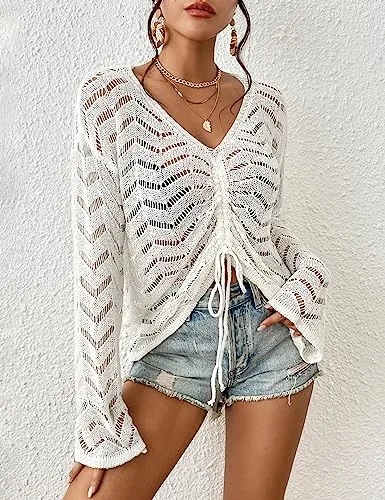 Long Sleeve Sexy Beach Bikini Crochet Cover Up