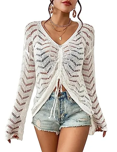 Long Sleeve Sexy Beach Bikini Crochet Cover Up
