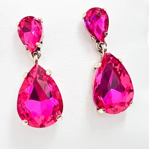 Mariah - Rhinestone Drop Earrings (Hot Pink)