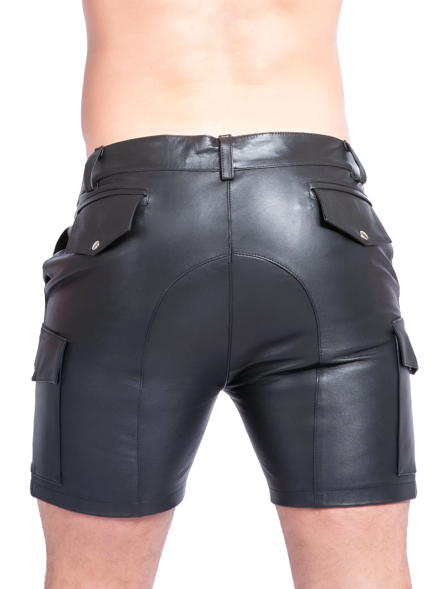 Mens Leather Cargo Shorts