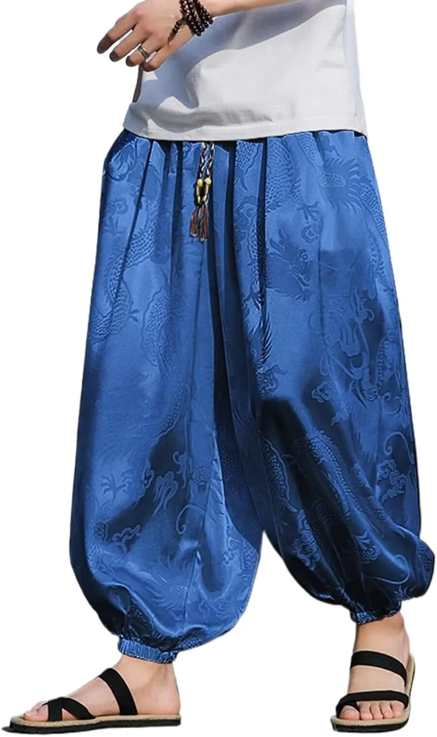 Mens Summer Ice Silk Harem Pants Men Loose Baggy Pants Retro Jogging Loose Pants Male