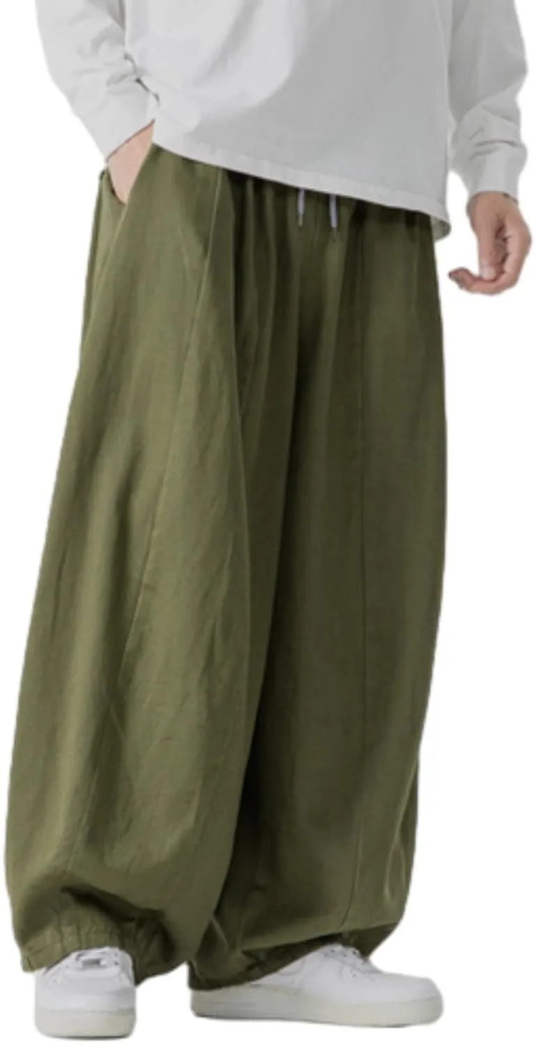 Mens Wide Leg Palazzo Pants Casual Lounge Oversized Jogging Harem Pants Drawstring Loose Beach Trousers with Pockets