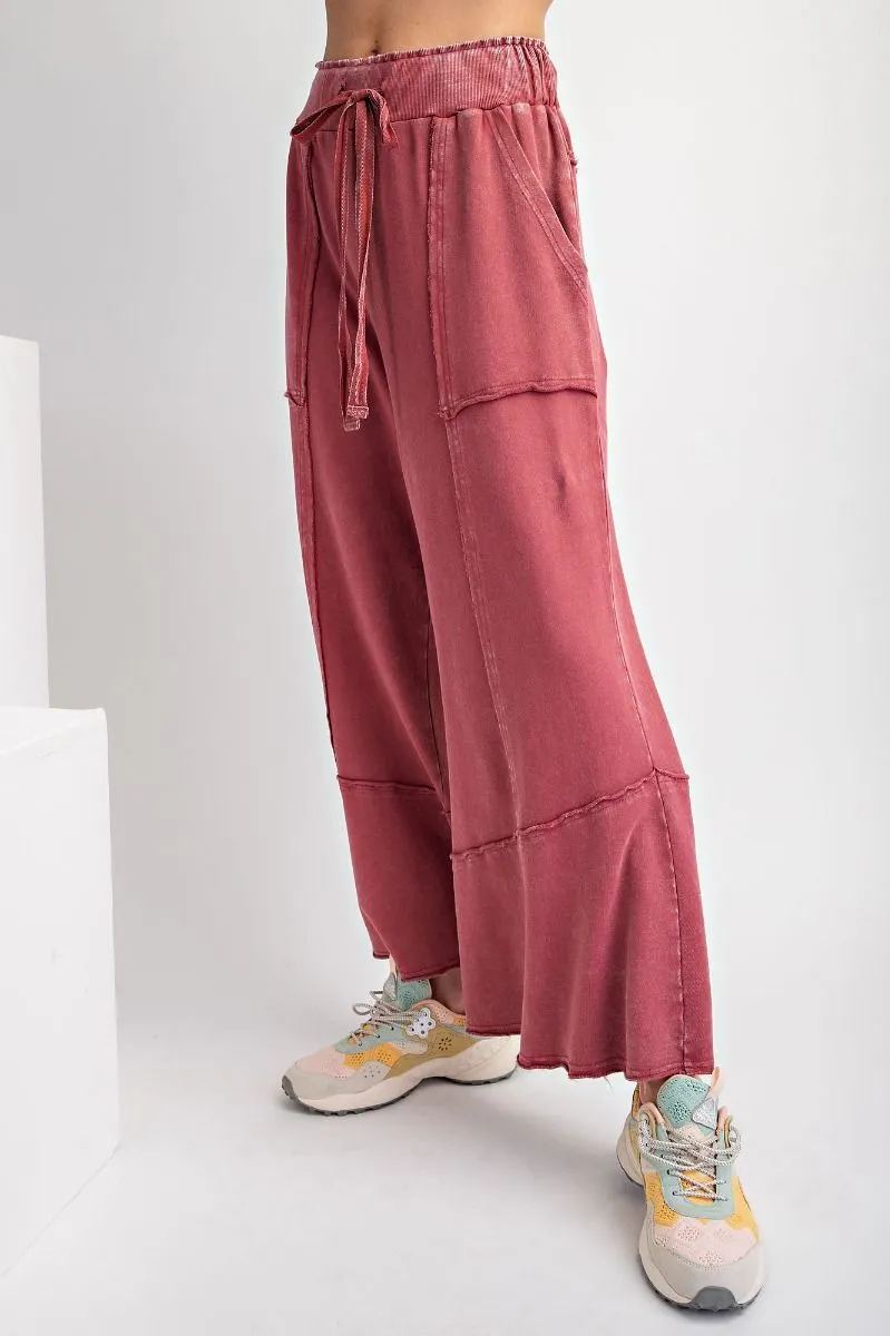 Mineral Washed Terry Knit Wide Leg Pants (2 Options)