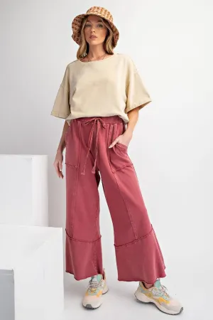Mineral Washed Terry Knit Wide Leg Pants (2 Options)