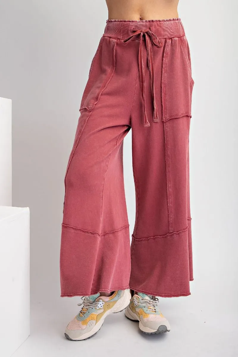 Mineral Washed Terry Knit Wide Leg Pants (2 Options)