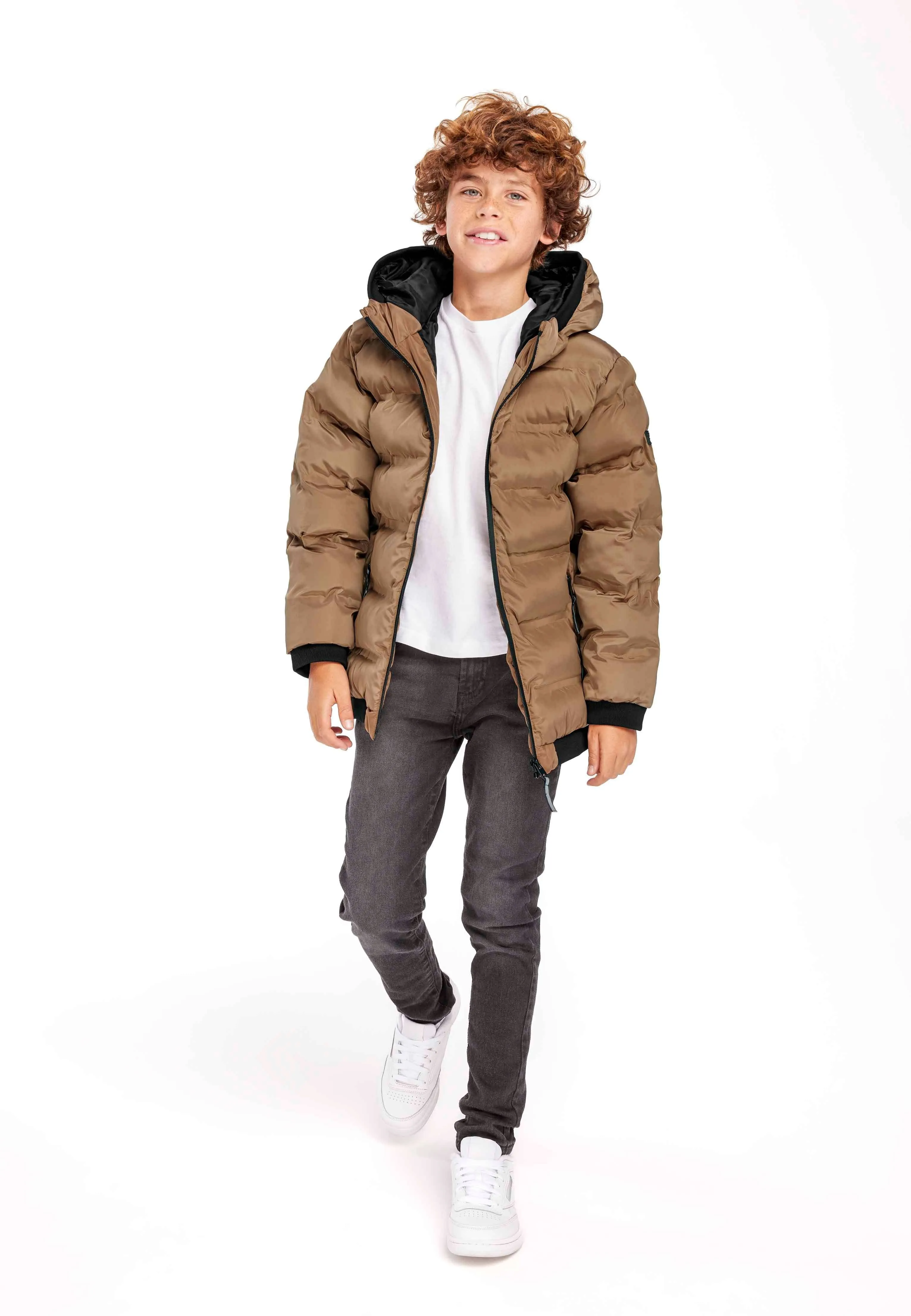 Minotti Padded Jacket With Hood And Two Way Zip Brown *In store now*