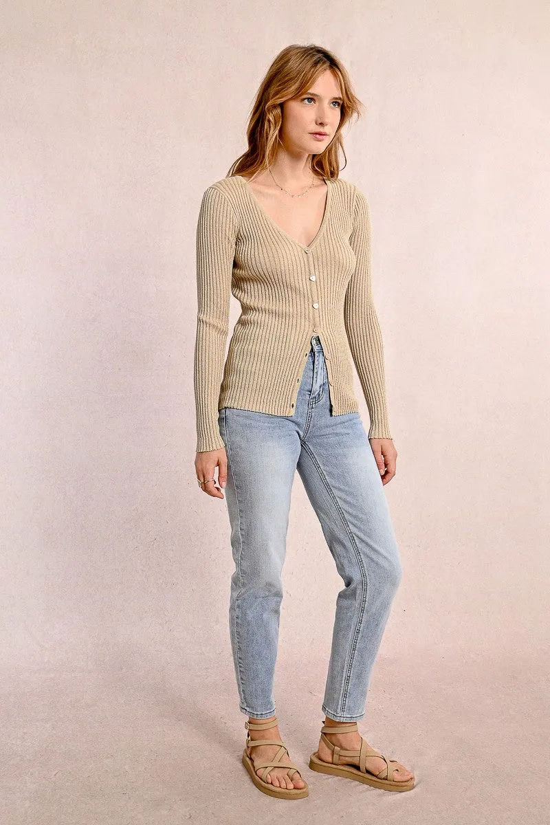 Molly Bracken V-Neck Ribbed Knit Cardigan