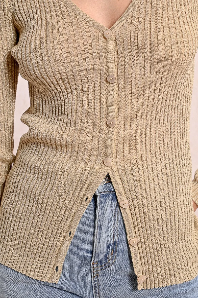 Molly Bracken V-Neck Ribbed Knit Cardigan
