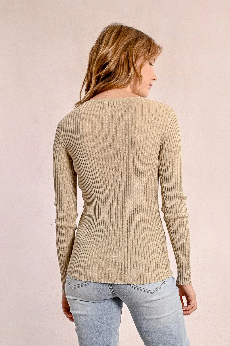Molly Bracken V-Neck Ribbed Knit Cardigan