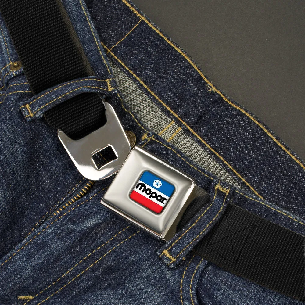 MOPAR Chrysler Logo Full Color White/Blue/Red/Black Seatbelt Belt - Black Webbing
