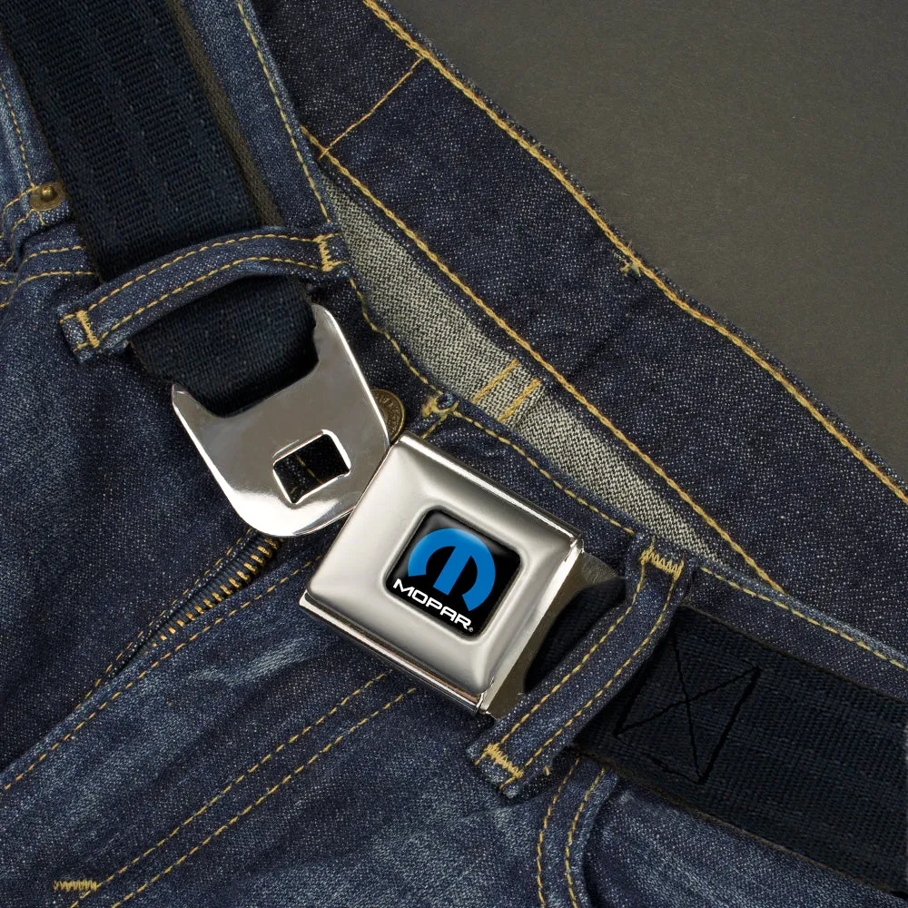 MOPAR Logo Full Color Black/Blue/White Seatbelt Belt - Black Panel Webbing