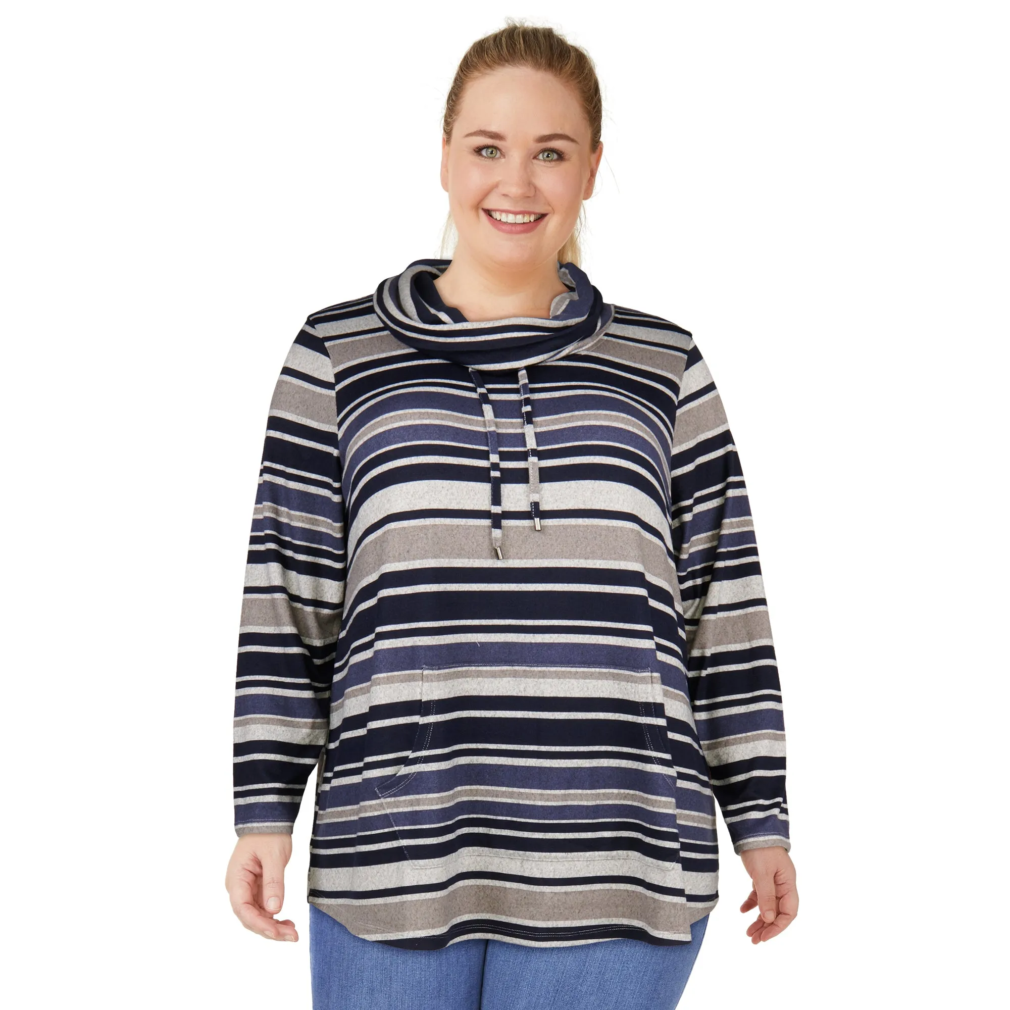 mySTYLE Women's Plus Quest Cowl Neck Hacci Top