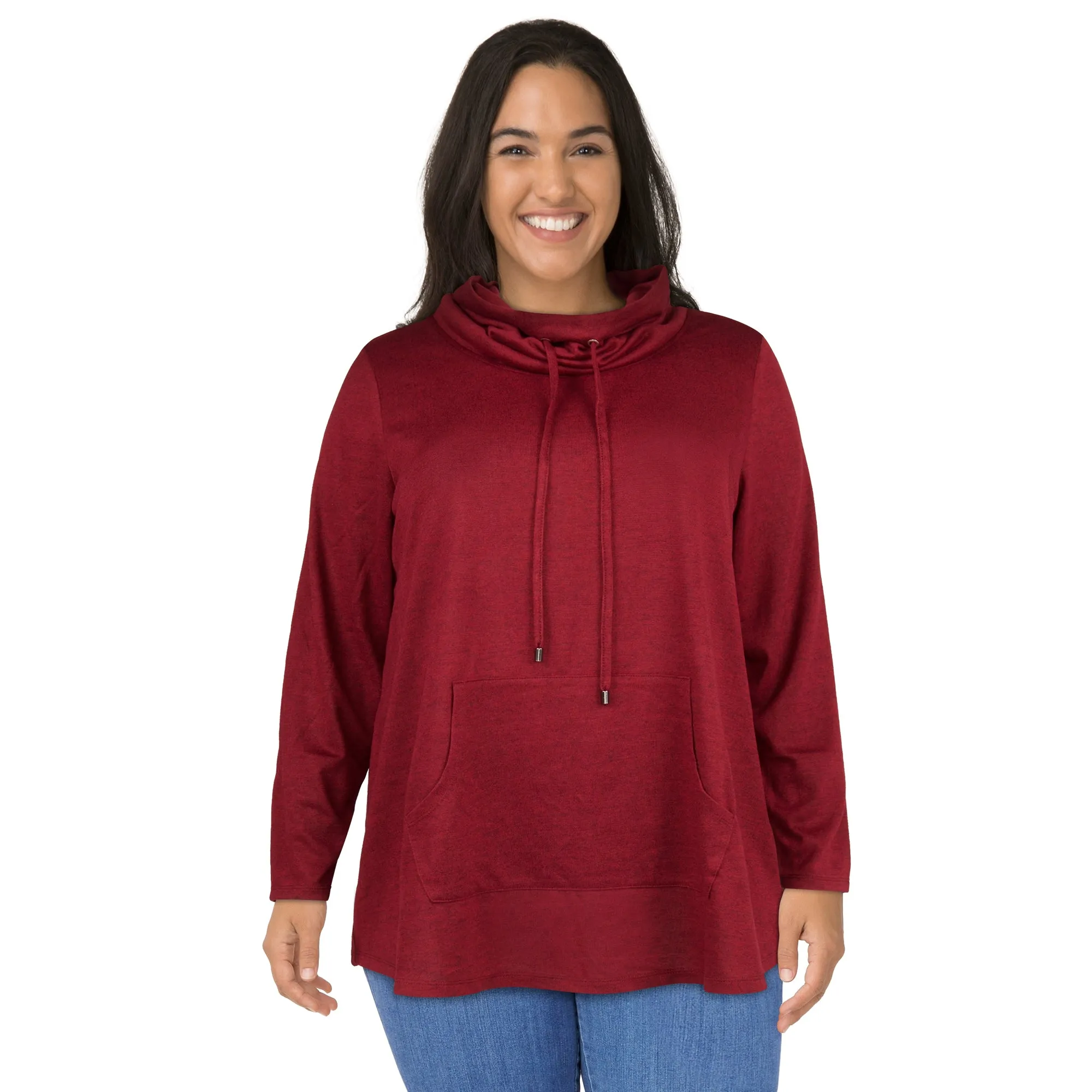 mySTYLE Women's Plus Quest Mix Cowl Neck Hacci Top