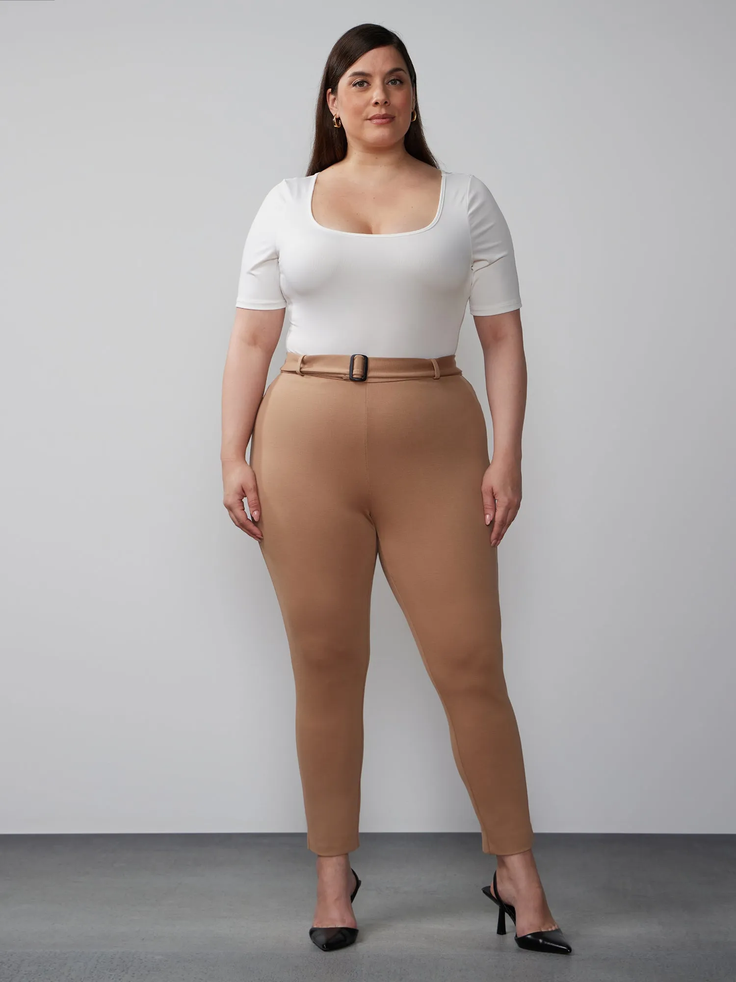 Plus High Rise Belted Ponte Leggings