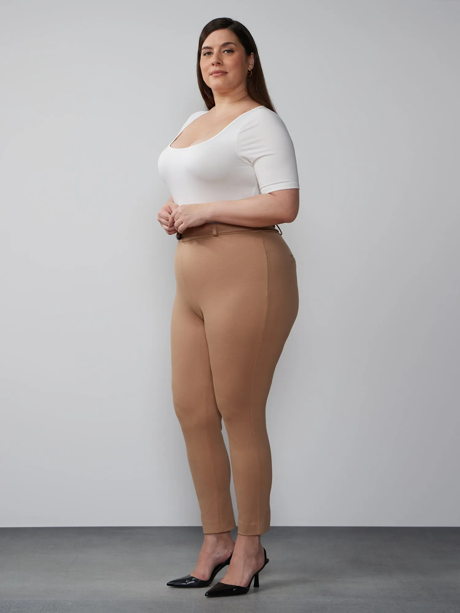 Plus High Rise Belted Ponte Leggings