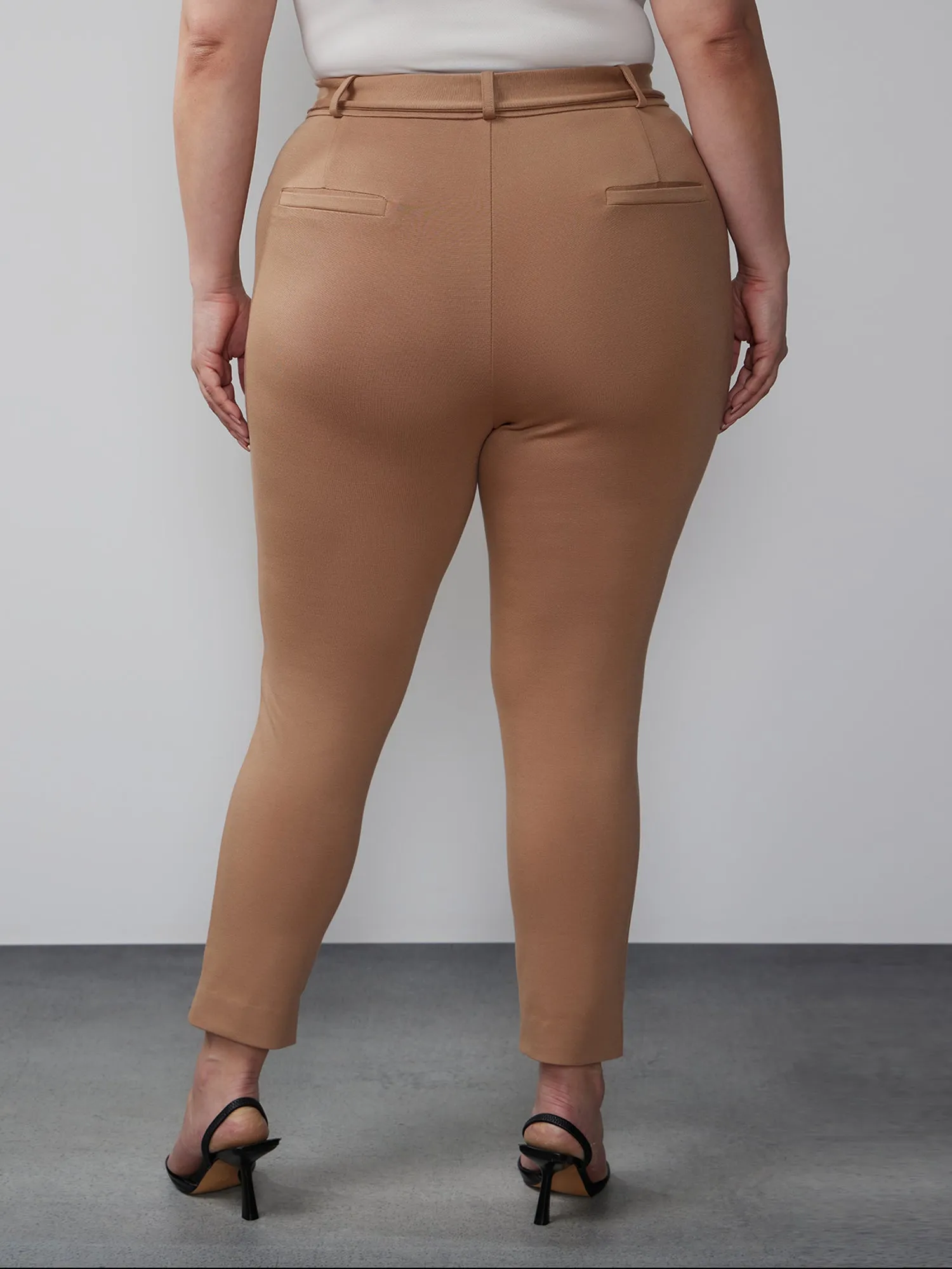 Plus High Rise Belted Ponte Leggings