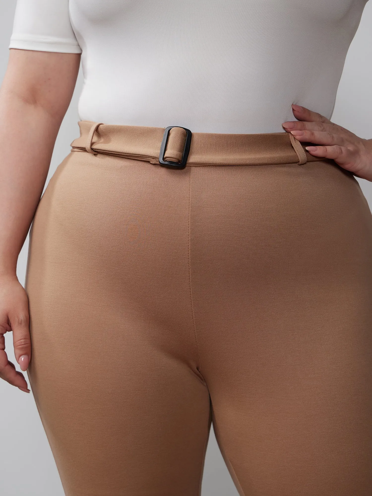 Plus High Rise Belted Ponte Leggings