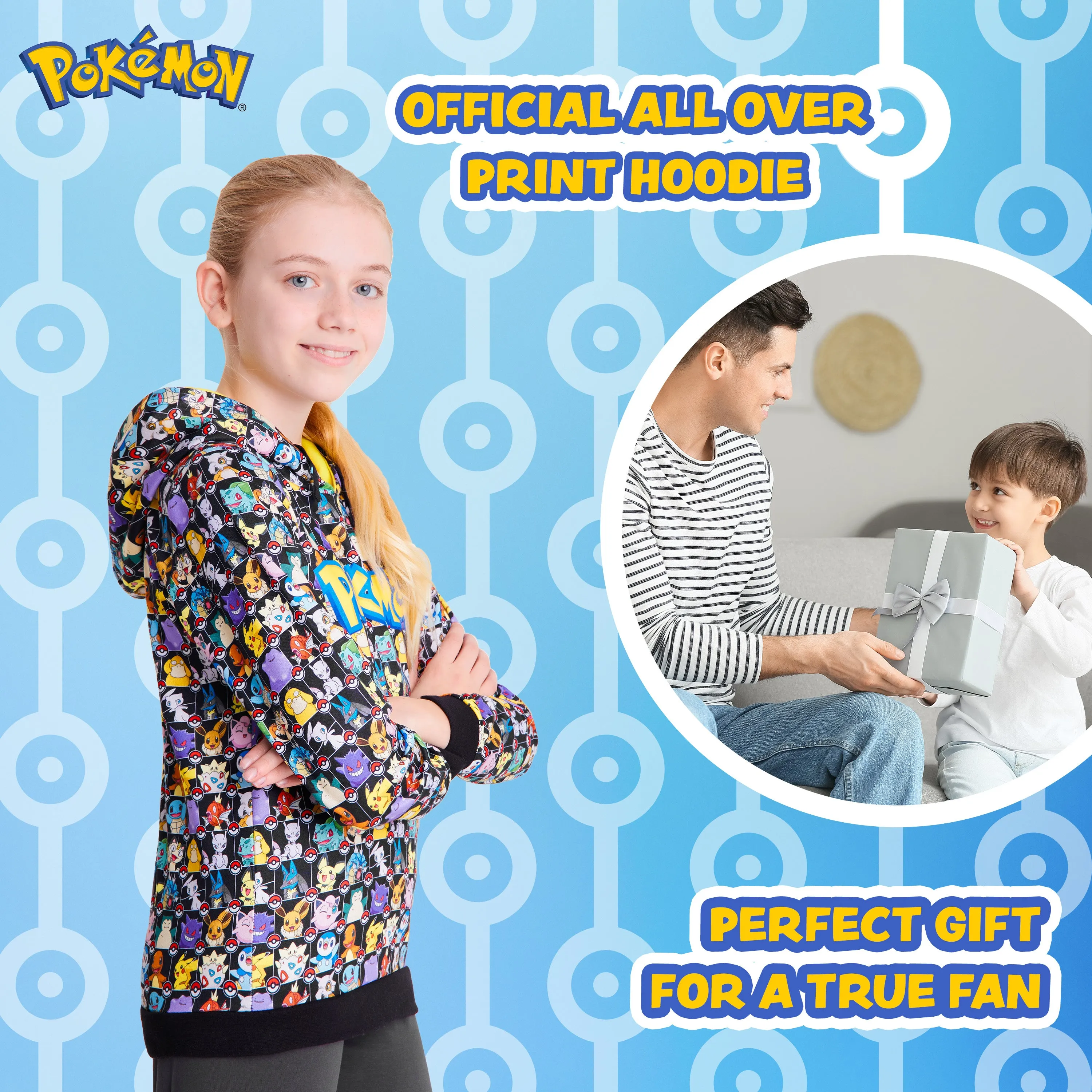 Pokemon Kids Hoodie for Teenagers and Boys, AOP Pokemon Hoodie
