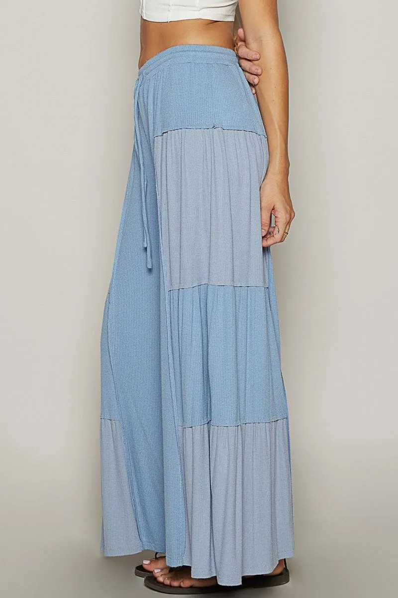 POL Loose Knit Wide Leg Ribbed Fabric Panel Pants