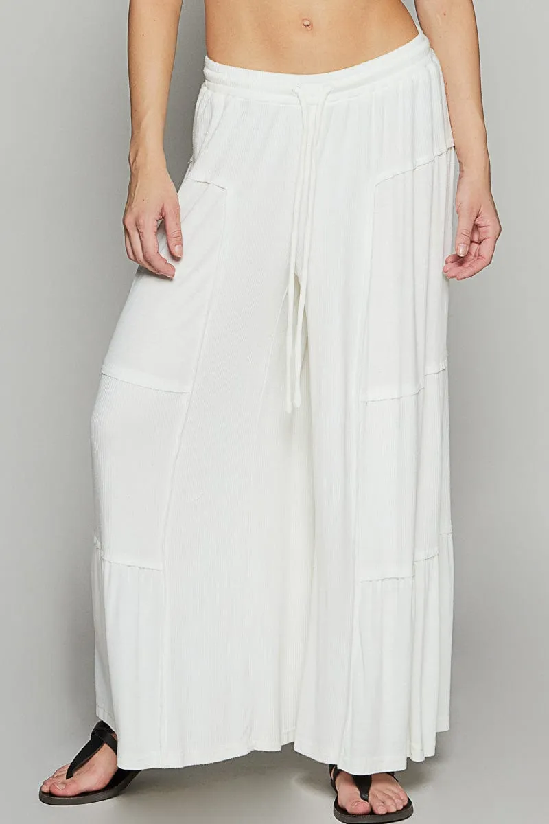 POL Loose Knit Wide Leg Ribbed Fabric Panel Pants