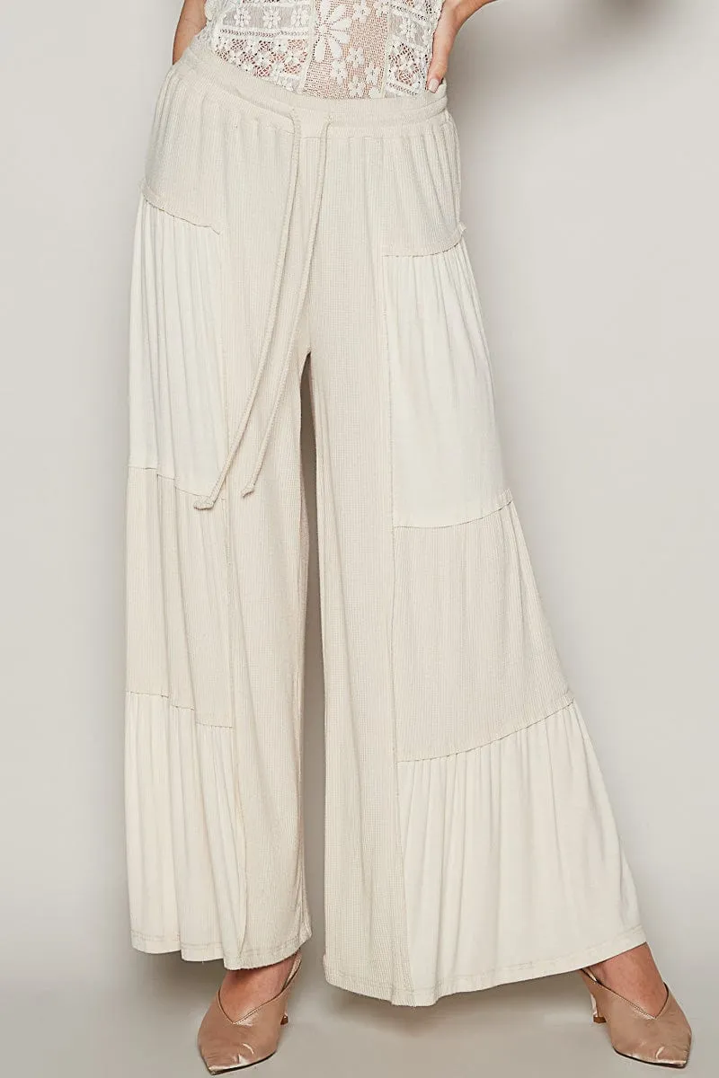 POL Loose Knit Wide Leg Ribbed Fabric Panel Pants